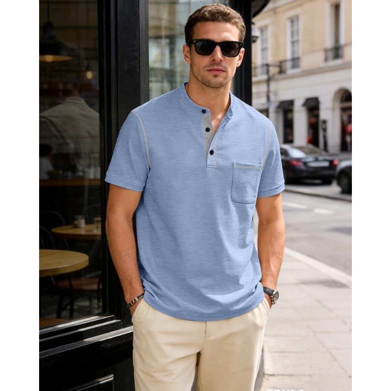 Men S Henry Collar Short Sleeve T Shirt Quick Dry Breathable Casual Slim Fit
