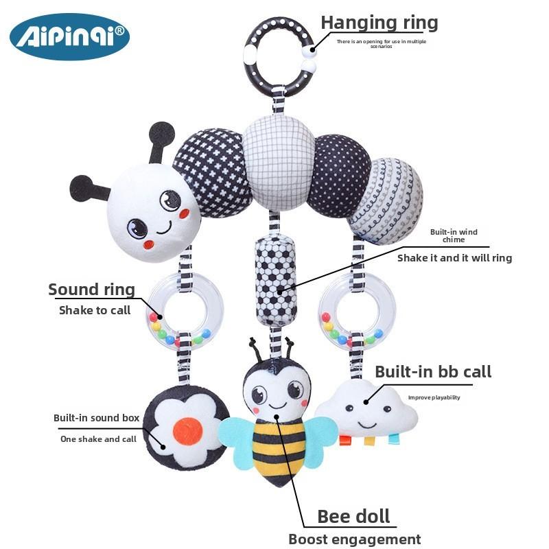 Black And White Animal Wind Chime Baby Car Hanging Plush Toy For Newborns And Toddlers