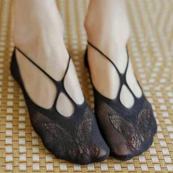 Calzini da donna invisibili in pizzo a taglio basso, calzini corti estivi per yoga con tallone antiscivolo