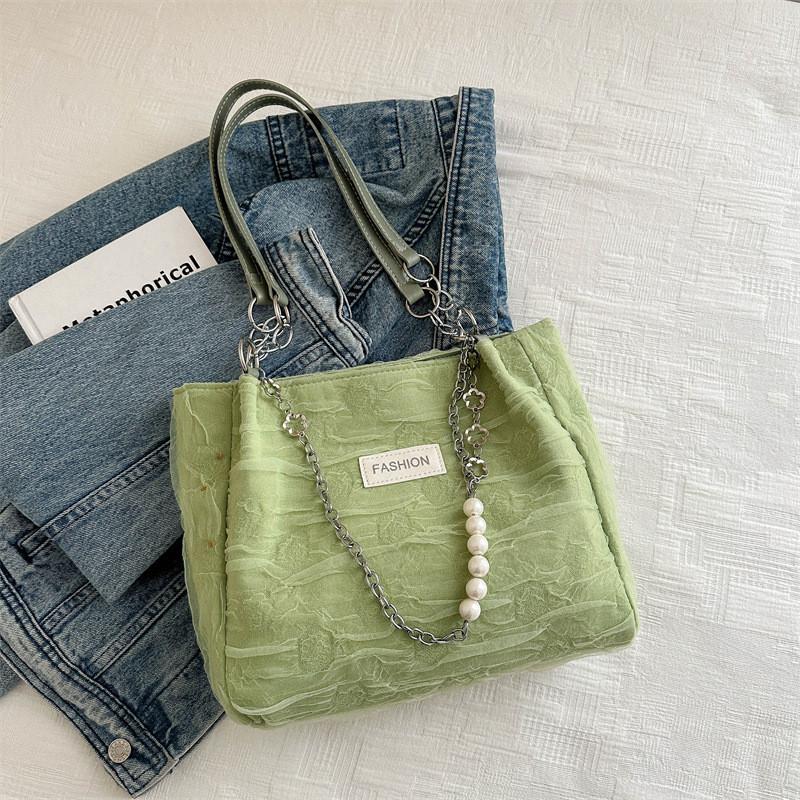 Spring New Arrival Large Capacity Pearl Chain Oxford Street Style Tote Bag