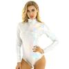 Womens One-piece Shiny Metallic Long Sleeves Gymnastic Dance Leotard Athletic Bodysuit