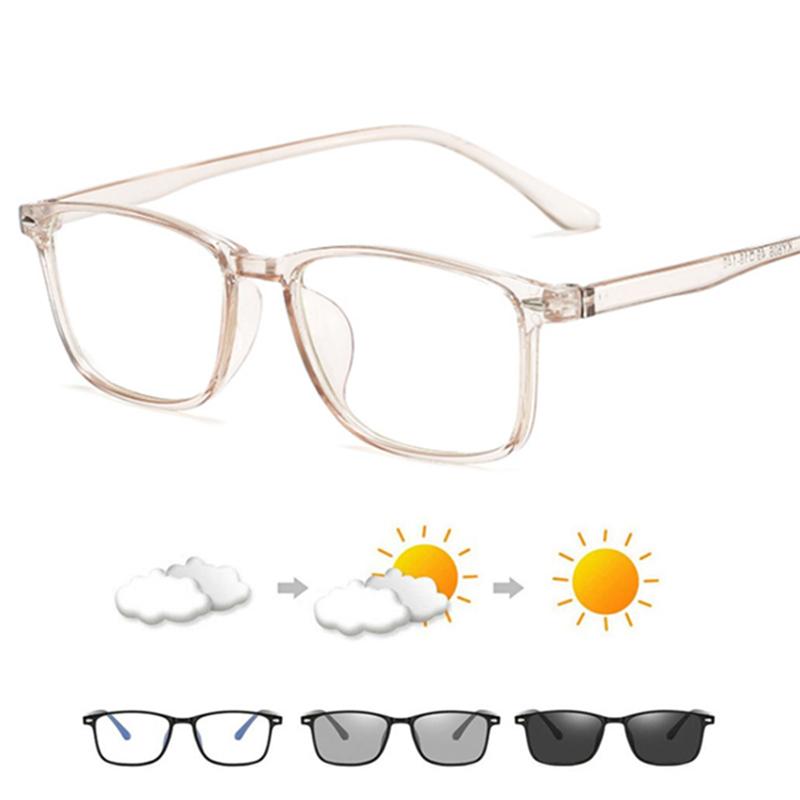 Women Men Photochromic Glasses Chameleon Change Color Rectangle Goggles 0 -0.5 -1.0 -1.5 -2.0 To -6.0