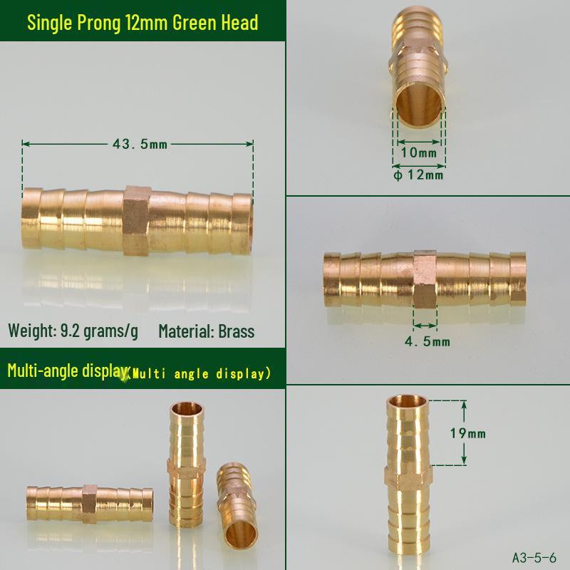 Brass Pagoda Head Insert for Gas Hose, Natural Gas Pipeline Connector 8/12, Pneumatic Fittings Inline Cross Tee