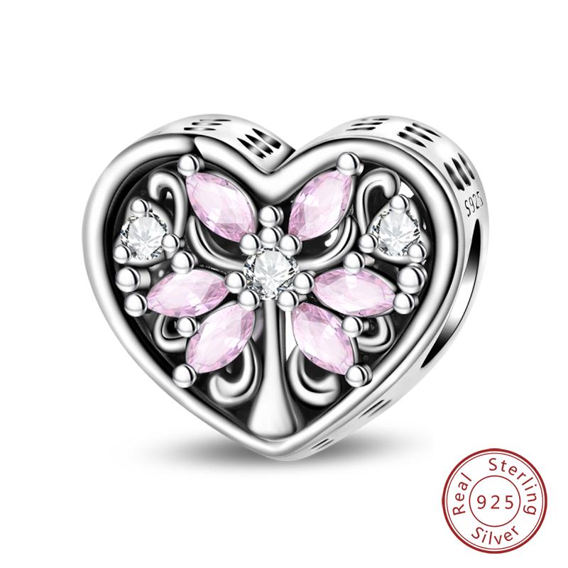 Copper Charms Beads Forever Love Heart Shaped Bow Family Charms Dangle For Bracelet Woman Diy Jewelry Gift