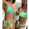 Women's Color Split Bikini Gradient Straps With Chest Pads Without Steel Bra Swimsuit