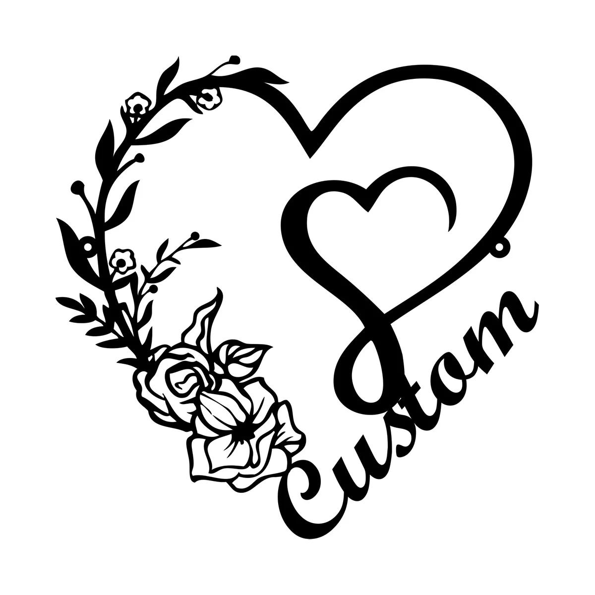 

Personalized Heart Metal Wall Decor, Black Custom Name Sign for Mother Day Gift, Rustic Home Art