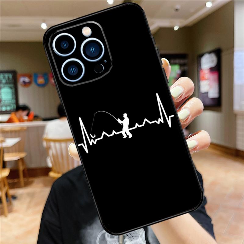 Fishing Heartbeat Case For iPhone 17 15 14 13 12 11 16 Pro Max Mini Plus 16e 17 Air Bumper Cover Accessories