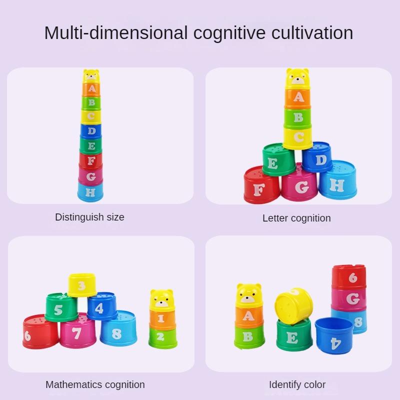 Kids Fun Number Letters Stacking Cup Baby Montessori Early Educational Sensory Puzzle Stack Speed Games Toys for Children Gifts