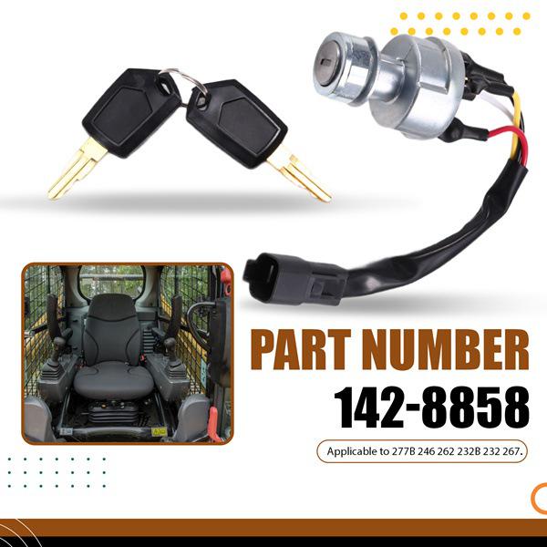 Zündschalter mit Schlüssel für Caterpillar Modelle: 277B, 246, 262 und 232B. Modell-Nr: 142-8858.
