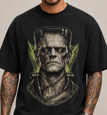 T-shirt Graphique Monstre de Frankenstein Noir Tee Film d'Horreur