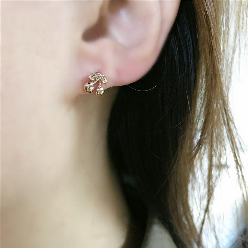 Purple Gold Small Cherry Stud Earrings Fashionable Simple Rose Gold Plated Colored Gold Earrings
