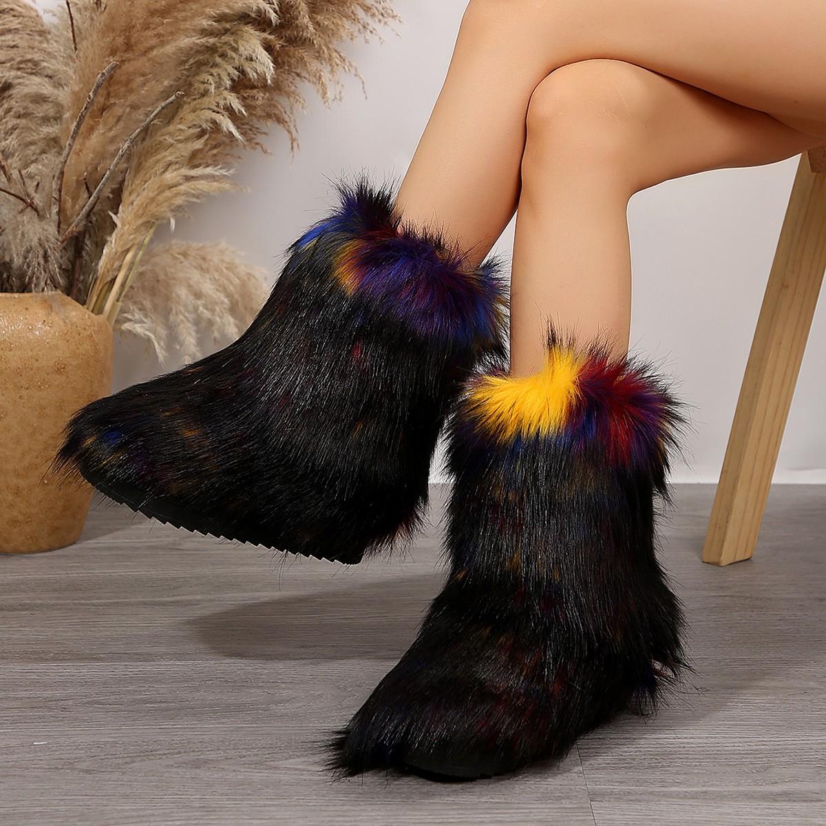 Мода 2024 Зимние Женские Модные Снежные Сапоги Теплая Хлопковая Обувь Пушистые Сапоги — фото 9