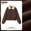 MJ STYLE Women's Vintage Corduroy Faux Shearling Collar Jacket