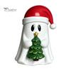 Handcrafted Resin Ghost Statues Christmas Figurine, Cute with Santa Hat Holding Gift Box Modern Minimalist Holiday Decor & Tree, Tabletop Ornament,