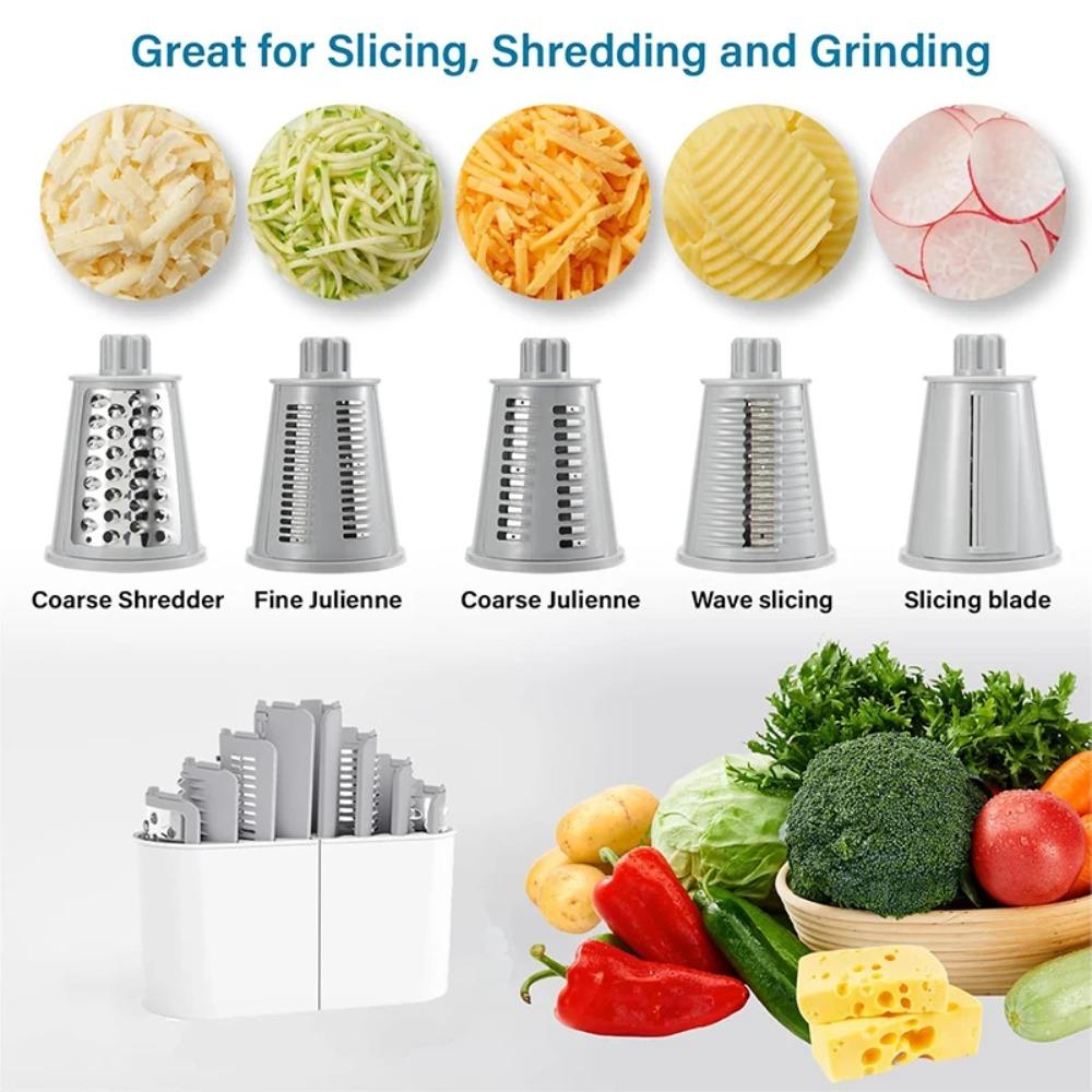 5 in 1 Drehkäsereibe Schredder Küche Mandoline Gemüse Julienne Slicer Waffelschneider Nuss Chopper JT247