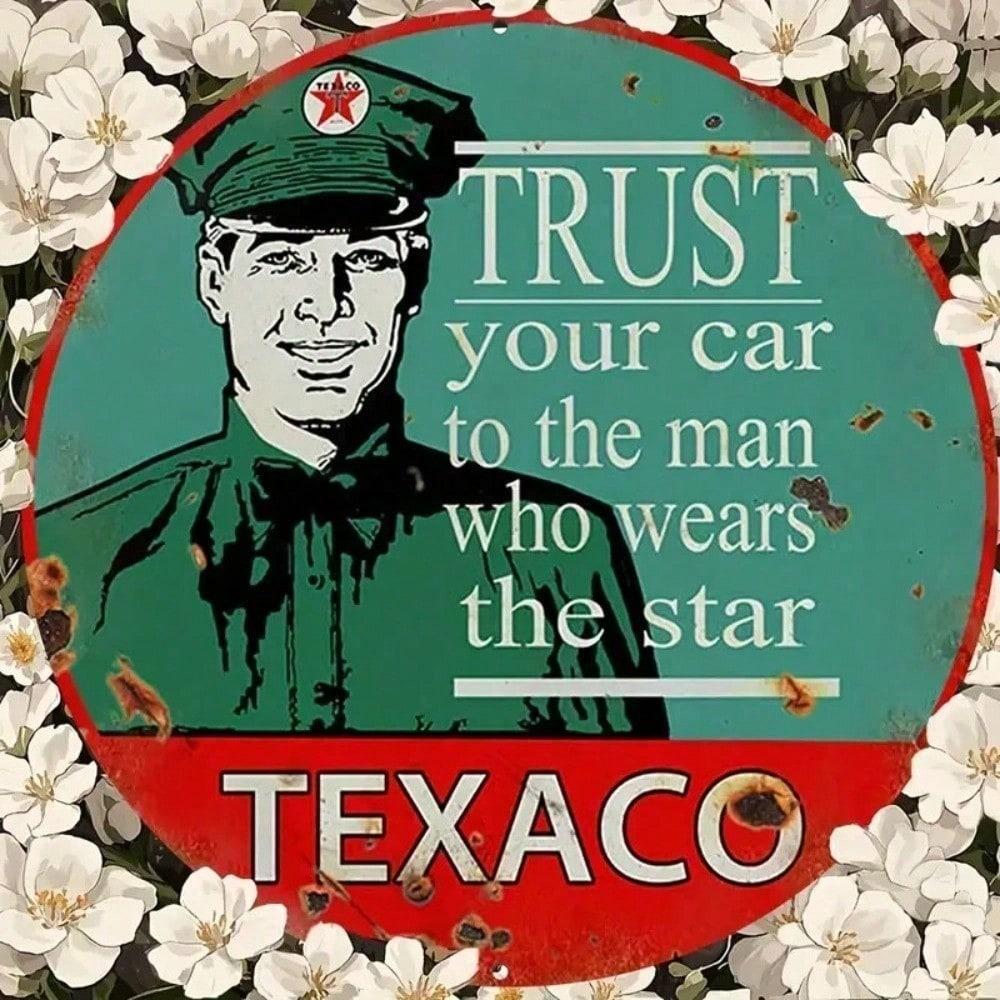 Vintage 18 inch Round Texaco Metal Sign Oil Gas Wall Decor for Garage Bar
