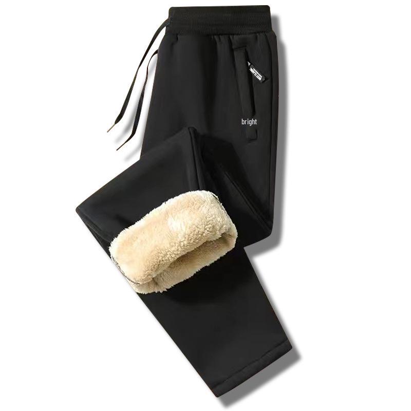 Men's Fleece-Lined Lambswool Winter Pants, Elastic Waist, Plus Size, Warm & Thickened, Casual Sport Style.