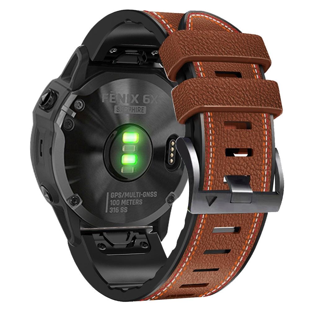 For Garmin Enduro/Tactix Delta/Tactix 7 Pro PU Leather Coated Silicone Watch Band 26mm Three-color Stitching Line Quick Release Sweatproof Strap