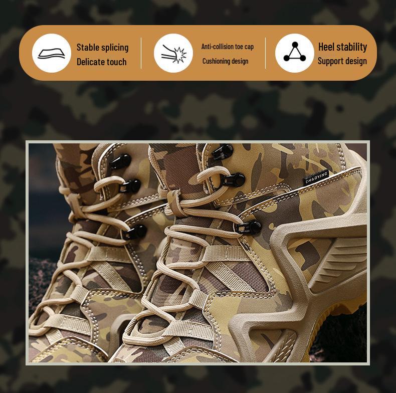 Men's High-Top Camouflage Martin Boots, Size 46: Non-Slip, Height-Boosting Tactical Hiking Shoes