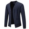 Autumn Winter Men's V-Neck Sweatercoat Casual Knit Cardigan Solid Color Single Breasted Thick Fleece Warm Knitted Sweater Jacket