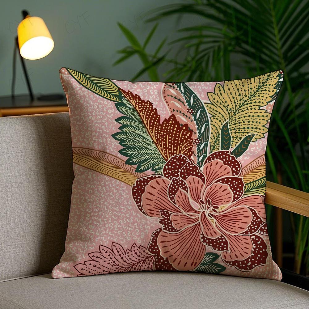 Indonesia B-Batik Design Pillow Case Anti-Dustmite Pillowcase Invisible Zipper Silky Short Plush Sofa Cushion Cover