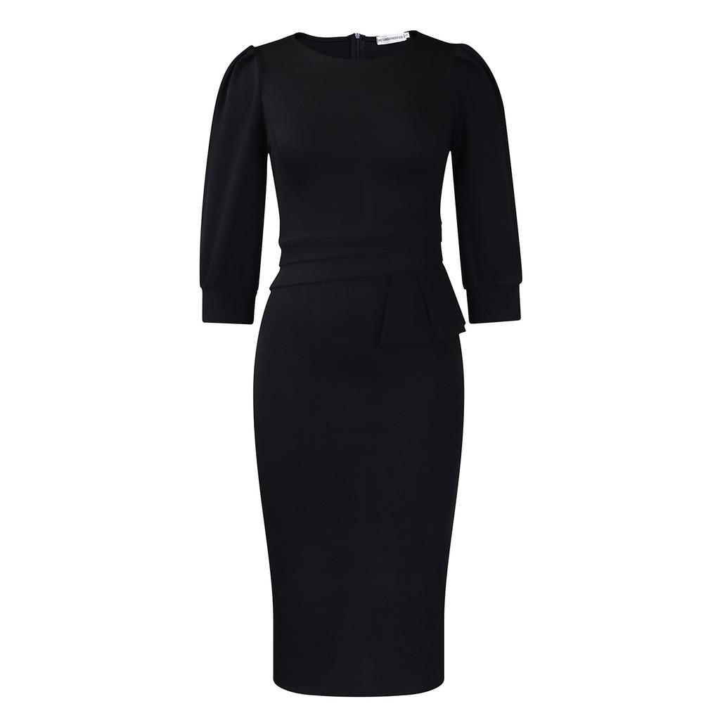 C8612 European and American large size 2026 new fashionable solid color round neck Tongle OL hip-wrapped African dress