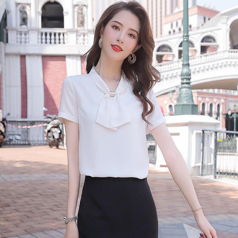 Blouse Chiffon Manches Courtes Élégante pour Femme Troloman