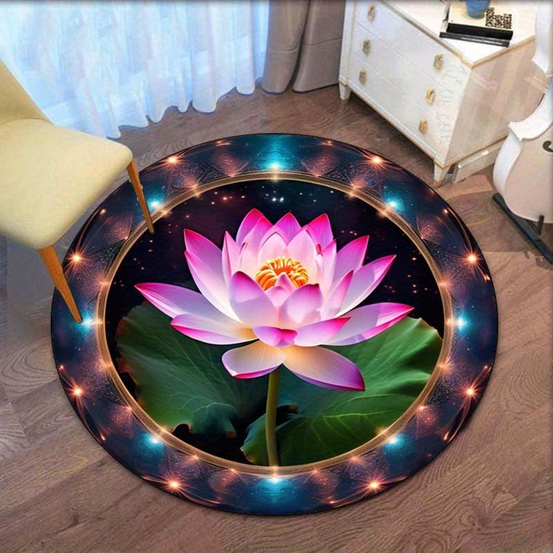 

Crystal velvet round rug lotus flower galaxy design living room bedroom decor soft anti slip floor mathome decoration3Dprint rug 60cm