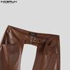 INCERUN Men Zip-up Waist Crotch Cutout PU Leather Party Long Pants Trousers