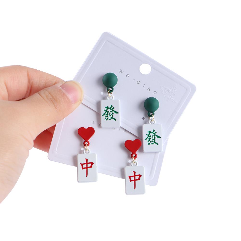 Year Earrings Square Red Female Ear studs Geometric Earrings Mahjong Earrings Korean Style Earrings