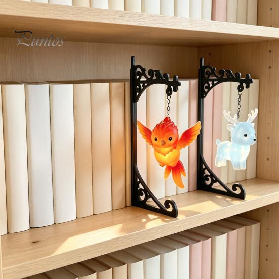 Birthday Surprise for Fans Magical Bookshelf Lamp with Owl Phoenix And Stag Figures, Vintage Iron Stand Warm Nighttime Reading Light, Light Decorative