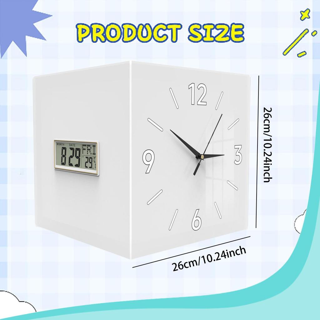 Corner Wall Clock Modern, Temperature Display, Month Date Week Display, Decorative Clock for Living Room Dining Room Home Decor