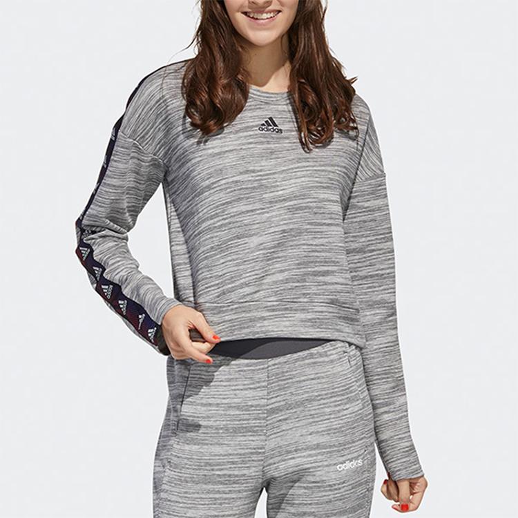 Adidas Short Round Neck Pullover Sweatshirt Women Tops Light-Grey GE1130