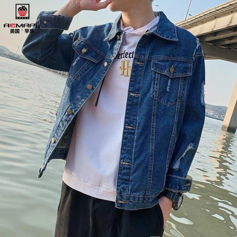 Spring Casual Denim Jacket Men's Trendy Brand All-match Jacket Male Student Tops Trendy Denim Jacket Men