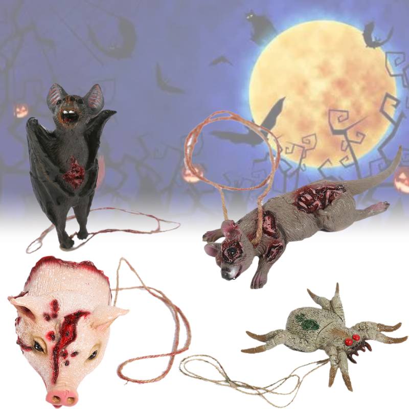 Spider Pig Mouse Head Bat Props Necklace Keychain Halloween Decor Pendant