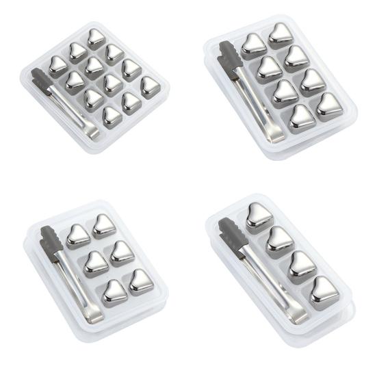 Heart-Shaped Whiskey Stones Reusable 304 Stainless Steel Non-Diluting Drink Chillers for Wine Cocktails with Tongs Dishwasher Safe Cooling Blocks