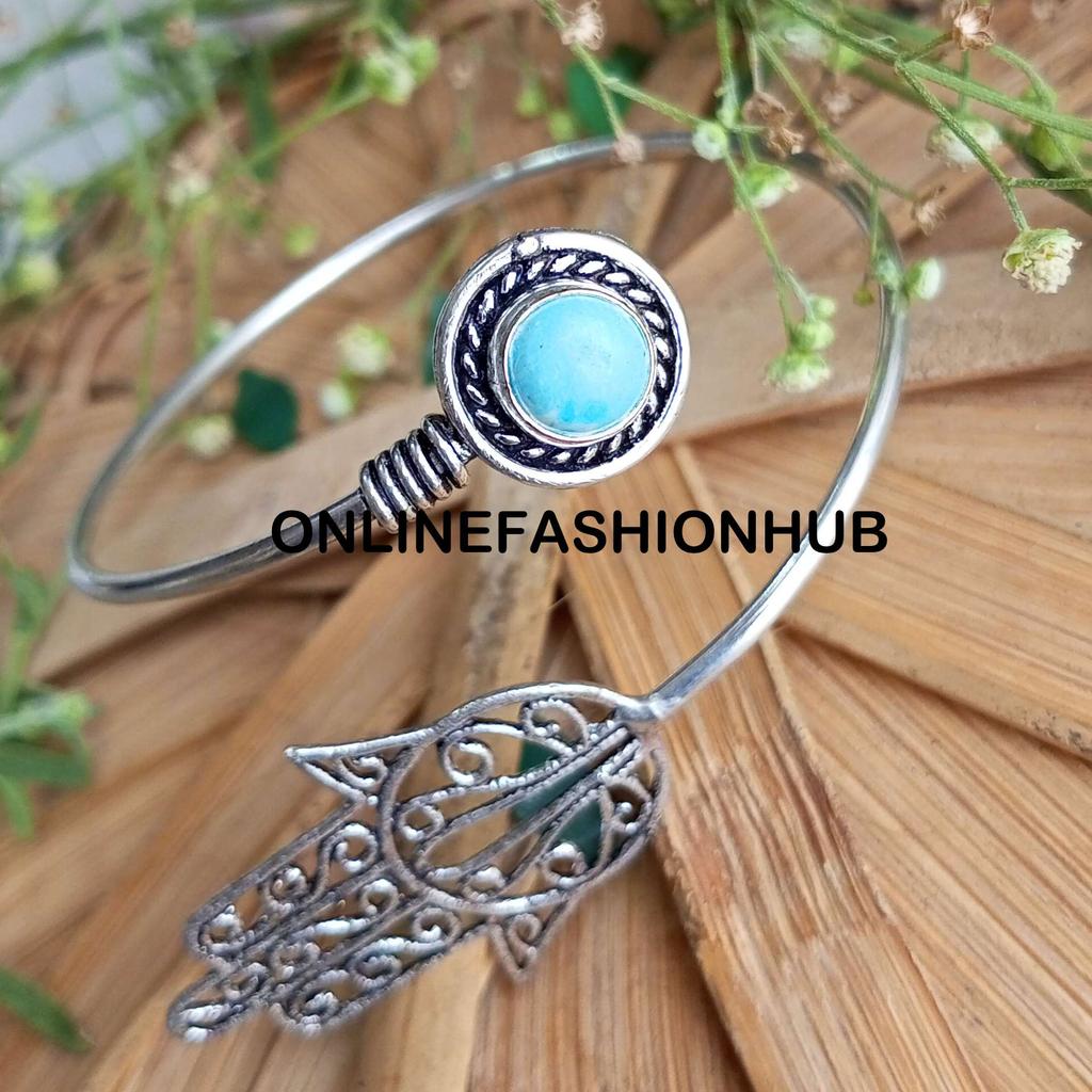 Larimar Gemstone 925 Sterling Silver Plated Designer Cuff Bangle Jewelry NST-CB12