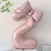 New 40 Inch Number Digital 0-9 Balloon Cream Pink Anniversary Decoration Foil Balloons with Bowknot Birthday Party Balloons