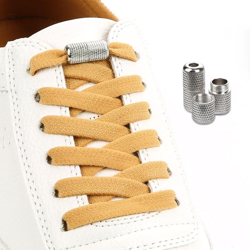 Elastic Flat Shoelaces for Sneakers No Tie Shoe Laces Metal Flower Noodle Capsule Buckle One Size Fits All for Kids and Adults