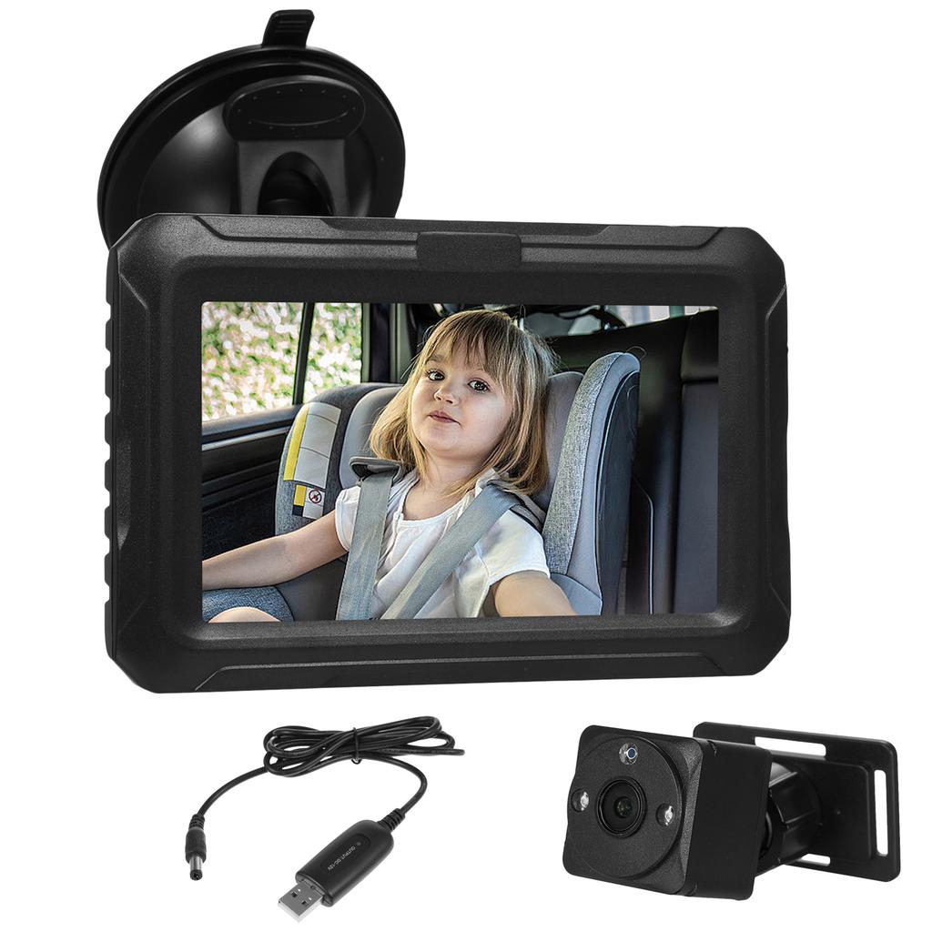 1080P Baby Car Camera, 4.3  Baby Monitor with Night Vision Function and 150 degrees  Wide View Angle, 360 degrees