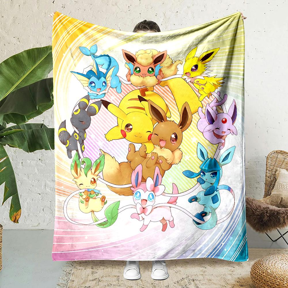 Japanese Games Pokemen-Eevee Cartoon Blanket Soft Fluffy Plush Blanket Sofa Office Quilt Throw Picnic Beach Towel Luxury Gift