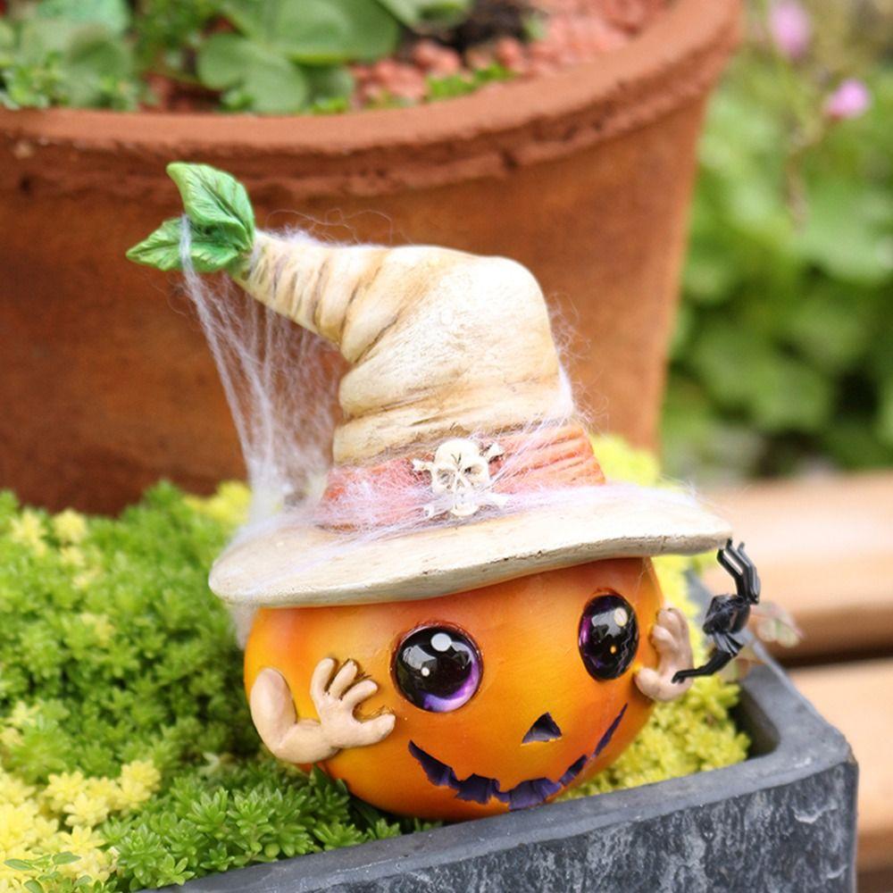 Resin Pumpkin Elf Sculpture Funny Miniature Statue Ornament Creative Pumpkin Head Figurines  Props