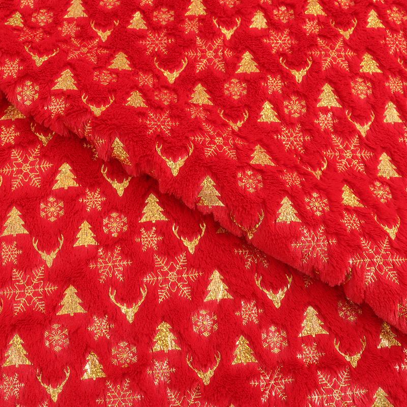 PV Velvet Gold Stamping Fabric for Autumn & Winter - Ideal for Christmas Tree, Plush Snowflake Clothing, Shoes, Hats, Luggage, and Toys.