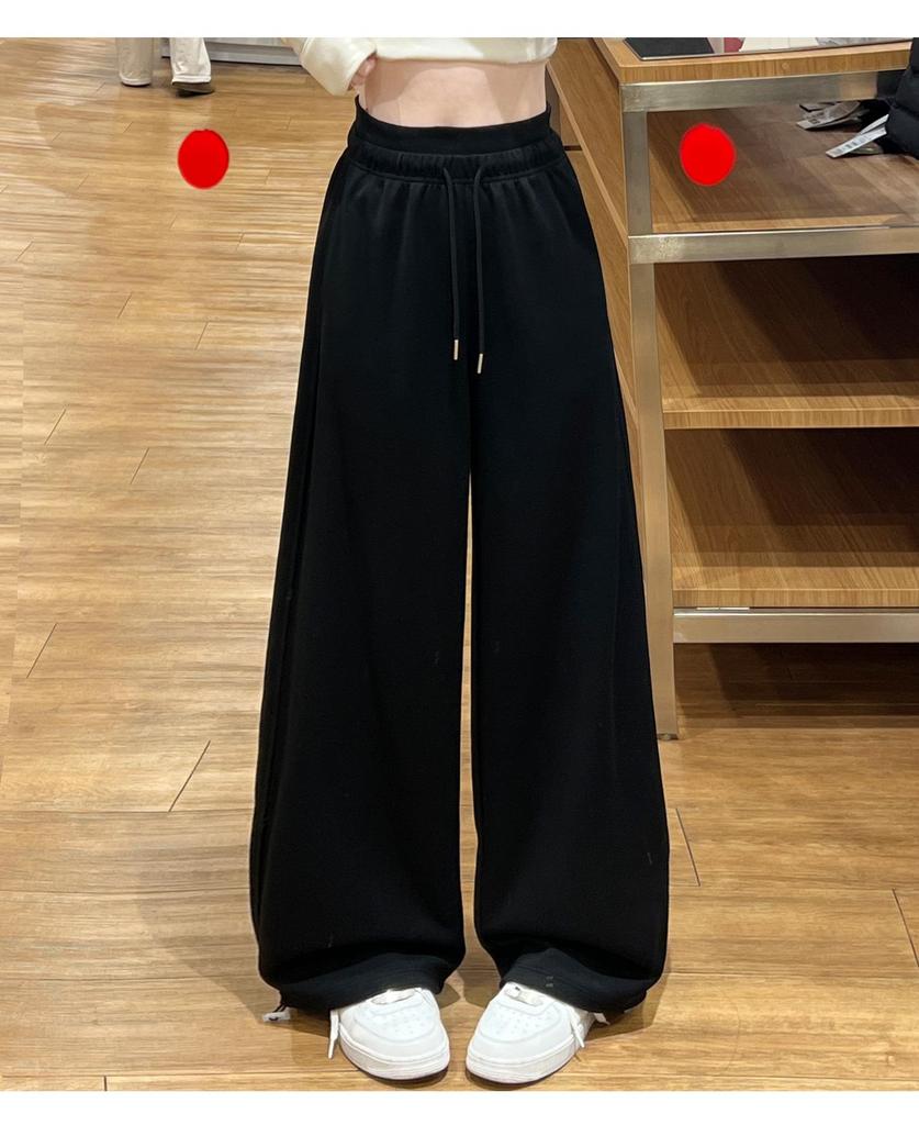 Women's Pink Wide-Leg Knife Pleat Sweatpants - Spring 2026 Korean Style, High Waist, Slimming Petite Fit