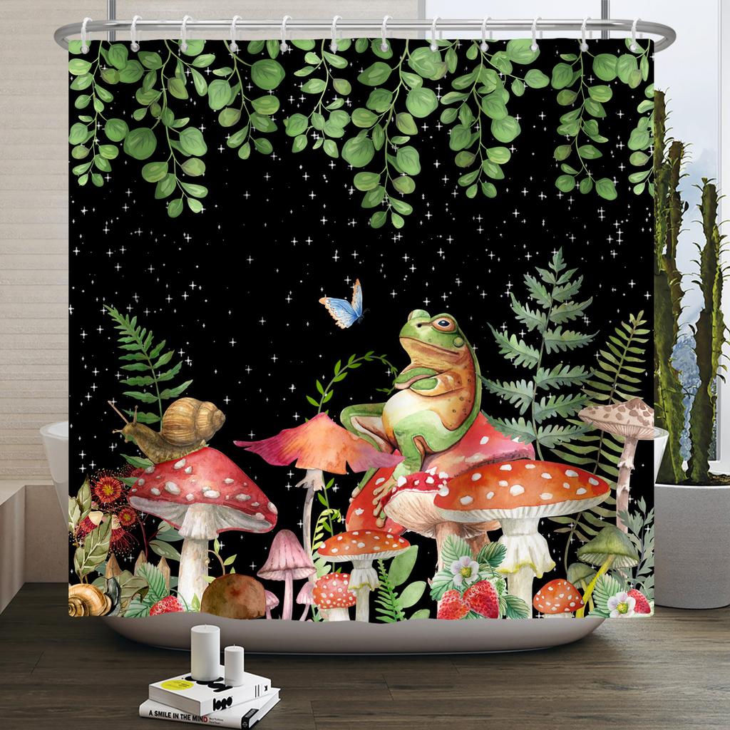 Lustiger Frosch Duschvorhang für Badezimmer Pilz Schmetterling Floral Grüne Pflanze Cartoon Tier Wasserdicht Polyester Duschvorhang