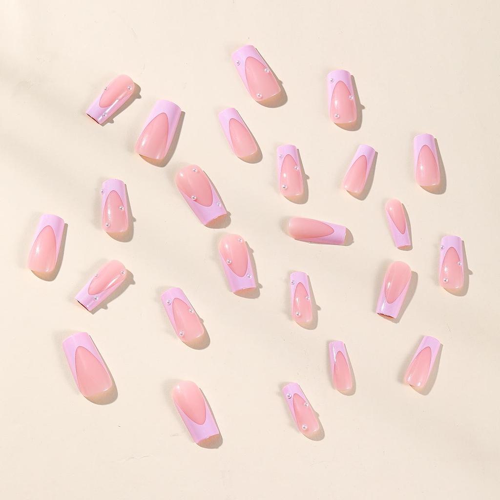 Tips de Unghii False Manichiură Franceză Alb Perlat Roz Purtabile