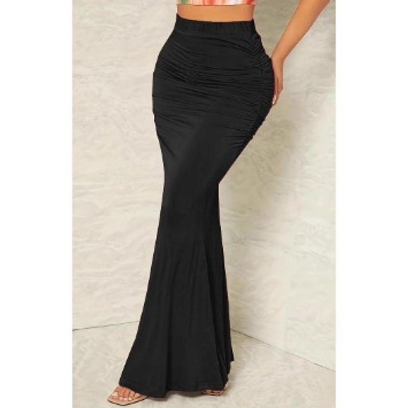 

High Waisted Hip Hugging Fishtail Skirt Solid High Waist Sheath Fishtail Skirt Women Black XL