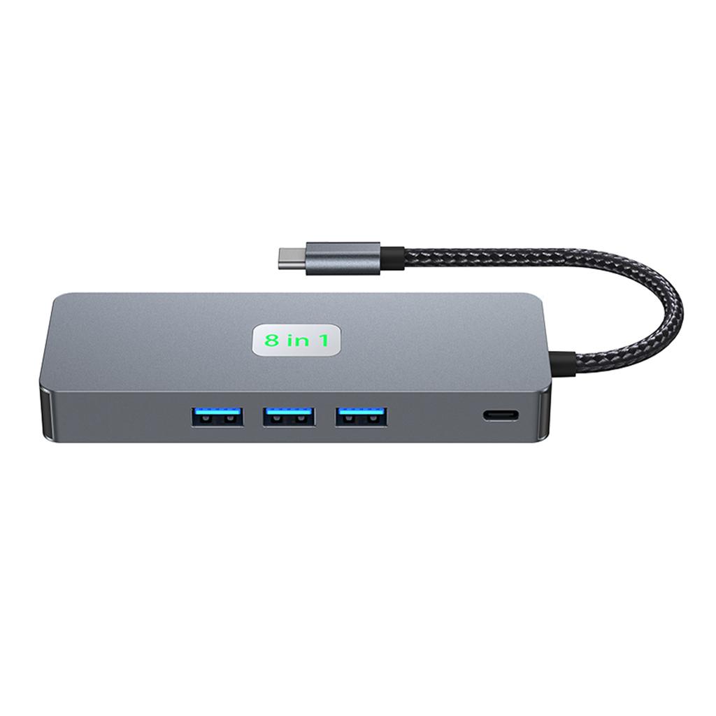 8 In 1 TYPE-C To RJ45 Gigabit USB 3.0 HDMI DP PD100W Interface Hub Adapter Dock