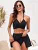 2025 European & American Sexy Backless Split Swimsuit Bikini with Solid Color Skirt Style for Women