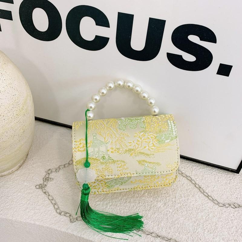 And Versatile Elegant Childrens Handbag With Chic Chain Detail And Charming Scenery Print